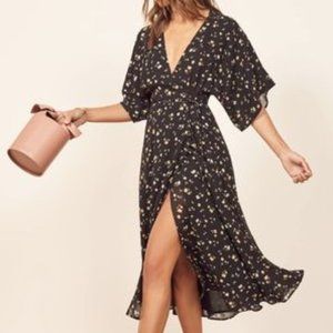 Reformation Karen Kimono Wrap Midi Dress in Venezia